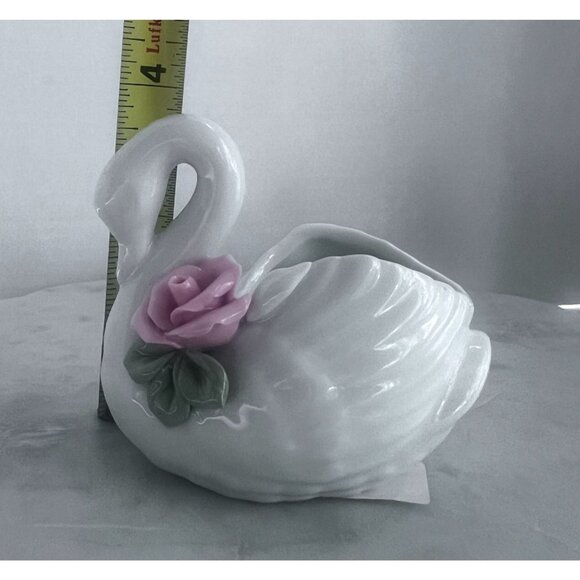Porcelain White Swan Figurine Pink Rose Candle Holder Dressing Table Decor - Picture 5 of 11